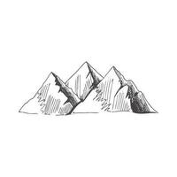 Hand drawn  sketch of mountains. Vintage vector illustration isolated on white background. Doodle drawing.
