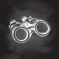 Hand drawn  sketch of binoculars. Vintage vector illustration isolated on chalkboard background. Doodle drawing.