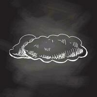 Hand drawn  sketch of clouds. Vintage vector illustration isolated on chalkboard  background. Doodle drawing.