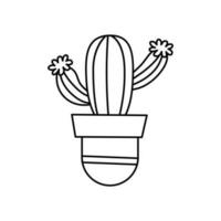 Cute cactus,  indoor plant in  pot. Vector isolated illustration. Floral drawing in outline style.