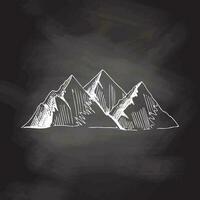 Hand drawn  sketch of mountains. Vintage vector illustration isolated on chalkboard  background. Doodle drawing.