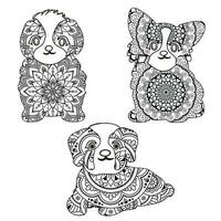 Diseño lindo del ejemplo del vector del colorante del mandala del perro.