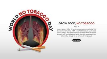mundo No tabaco día antecedentes con un imagen de un quemado pulmón y cigarrillos vector