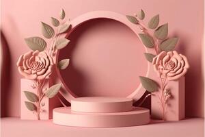 pink frame with flowers and leaves on it. . photo