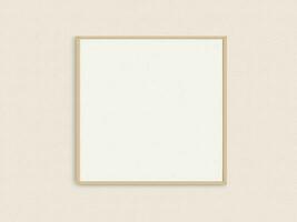 Realistic square photo frame mockup. Square wooden frame mockup on the wall. Simple, clean, modern, minimal poster frame mock up. White picture frame mockup