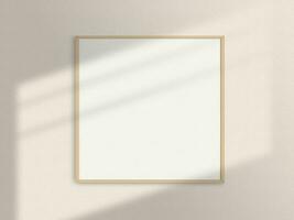 Realistic square photo frame mockup. Square wooden frame mockup on the wall with light window shadow overlay effect. Simple, clean, modern, minimal poster frame mock up. White picture frame mockup