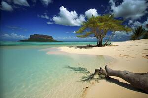 tree sitting on top of a sandy beach. . photo