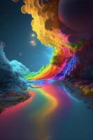 painting of a rainbow colored stream of water. . photo