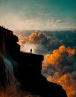 person standing on the edge of a cliff. . photo