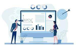 Stock market data analysis. Team of statistical analysts or businesspeople analyzing statistical information.Trendy vector illustration.