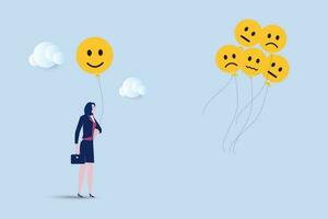 Business  woman holding balloons with emotion or expression faces, happy, sad or fear.Emotional control and self regulation, stressed management or mental health awareness, feeling concept. vector