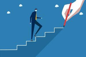 Businessman climbing the drawn stairs.vector illustration. vector
