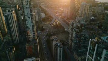 Aerial view of the skyscrapers at sunset. Vancouver, Canada. video