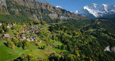 Aerial view of the beautiful Swiss nature and village in Switzerland video