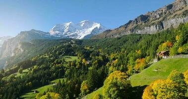 Aerial view of the beautiful Swiss nature in Lauterbrunnen valley in Switzerland video