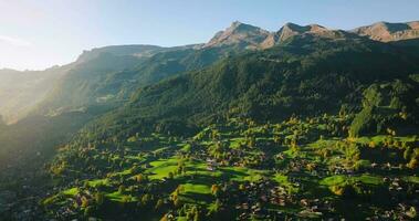 Aerial view of the beautiful Swiss nature and village in Switzerland video