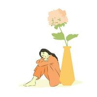 Illustration of a woman and a flower vector