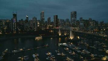 Aerial view on downtown of Vancouver at night, Granville bridge and False Creek video