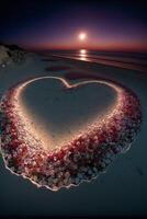 heart made out of seashells on the beach. . photo