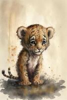 watercolor painting of a tiger cub. . photo