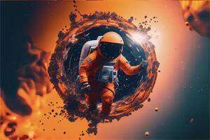 un astronauta flotante mediante un agujero en espacio. generativo ai. foto