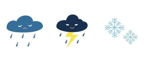 Set of cartoon weather for forecast. Emotional weather vector