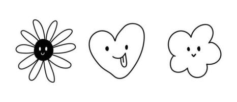 Doodle heart and flower abstract handdrawn foe element vector