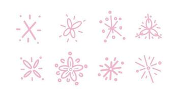 Set of hand drawn sparkle and starburst. Doodle vector