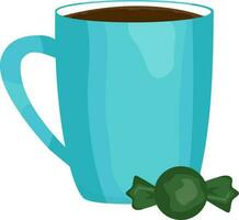 azul taza con café o té bebida con dulce color ilustración vector