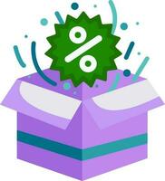 colored icon for business festive cardboard box with confetti, discounts and promotions for customers and buyers vector