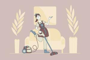 Cleaning, housekeeping, work, leisure concept vector