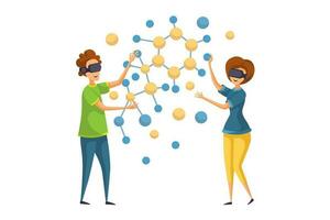 VR education, teamwork, elearning concept vector