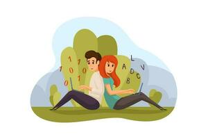 Couple, blogging, coding concept vector