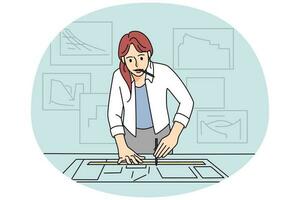 Woman architect draw on paper develop project vector