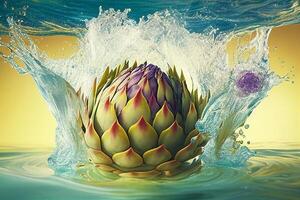 there is a large artichoke splashing into the water. . photo