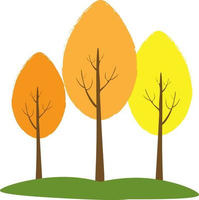 Vector illustration with three trees with colourful leaves in autumn park in cartoon style