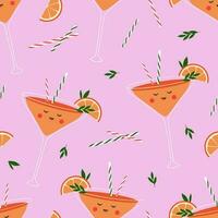 Seamless vector pattern with smiling Spritz cocktails in cartoon style