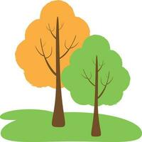 Vector illustration with two trees with colourful leaves in autumn park in cartoon style