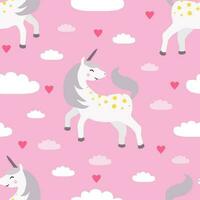 un rosado antecedentes con un unicornio dibujos animados caracteres y corazones vector