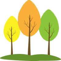 Vector illustration with three trees with colourful leaves in autumn park in cartoon style