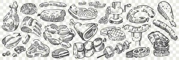 Hand drawn meat doodle set vector