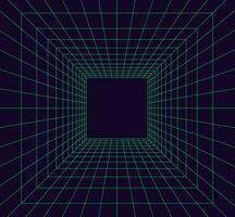 Grid room in perspective in 3d style. Indoor wireframe from green laser beam,  digital empty box. Abstract geometric design vector