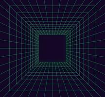 Grid room in perspective in 3d style. Indoor wireframe from green laser beam,  digital empty box. Abstract geometric design vector