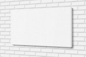 Blank white canvas frame on white brick wall vector