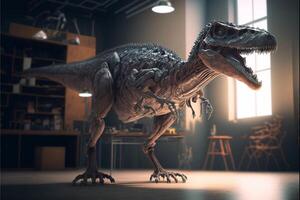 close up of a dinosaur model in a room. . photo