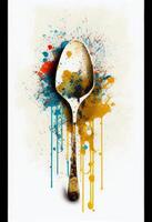 there is a spoon with splaty paint design on it. . photo