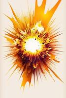 there is a very large explosion of orange paint on white background. . photo