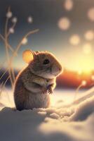 ratón ese es sentado en el nieve. generativo ai. foto