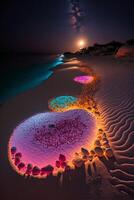 group of umbrellas sitting on top of a sandy beach. . photo