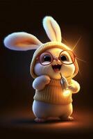 cartoon bunny wearing glasses and a sweater. . photo